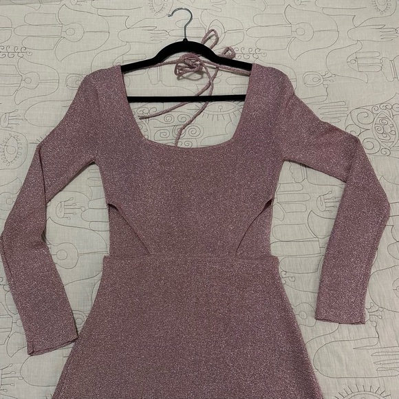 NWT MISA Minka Longsleeve Cutout Dress S Rose Metallic Knit - Picture 9 of 15